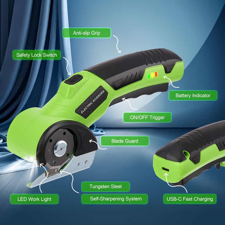 🛡️Cordless Rechargeable Electric Scissors Fabric Cutter, Multi-Purpose Cutting Tool for Cloth, Leather, Carpet,