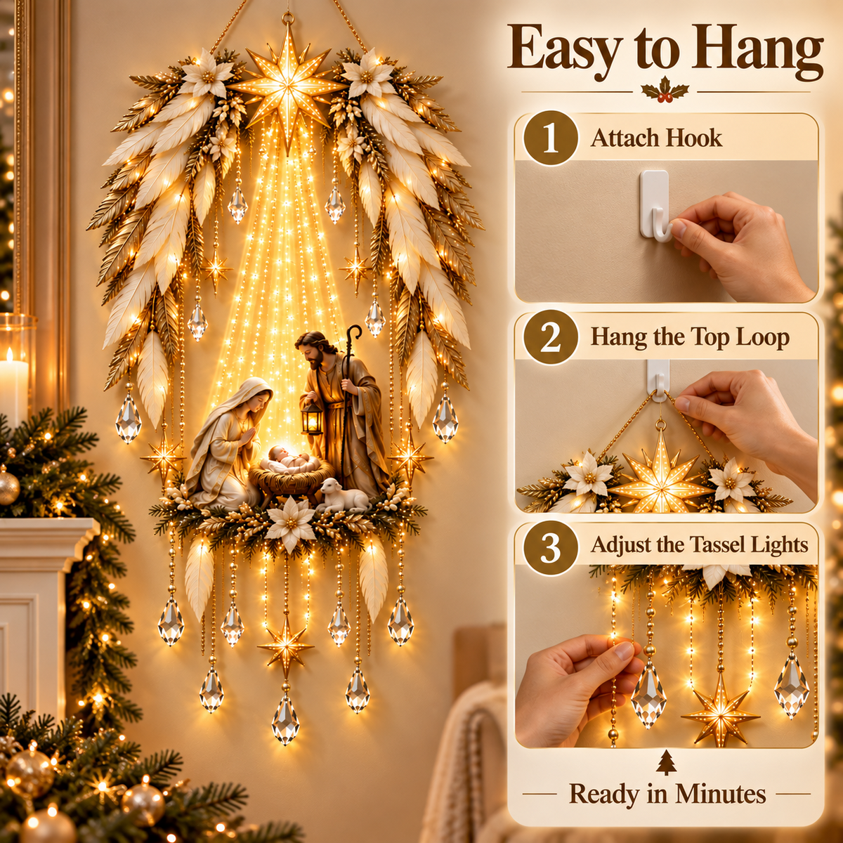 š¼ Angel Wings Nativity Lighted Wall Hanging | Meaningful Christmas Decor