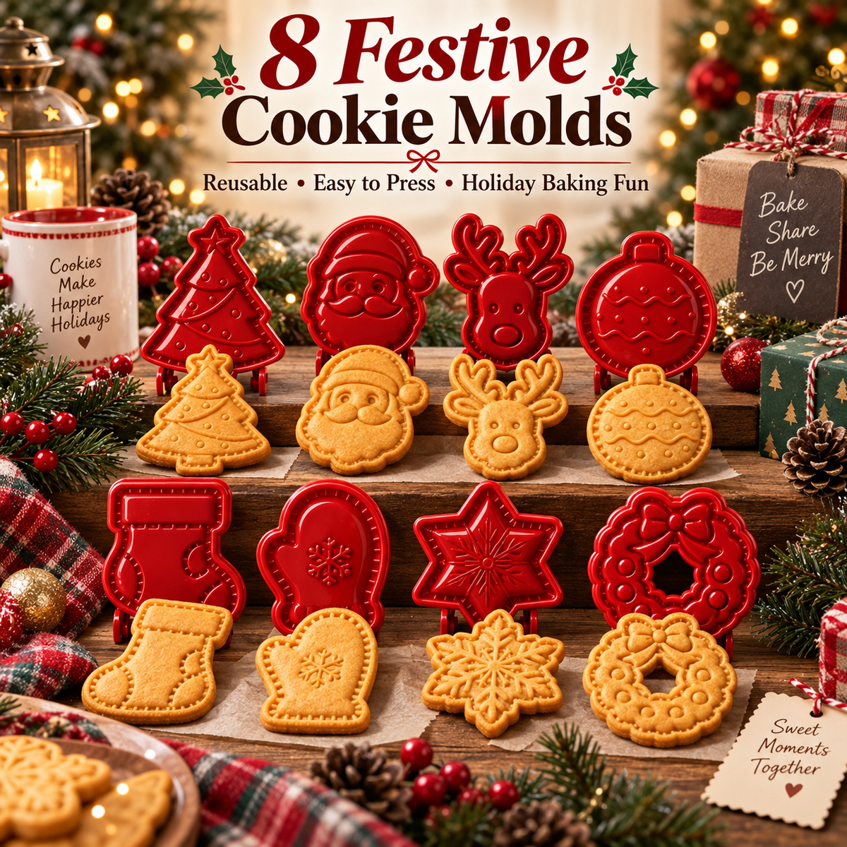 π Christmas Cookie Molds β 8 Festive Press & Bake Designs