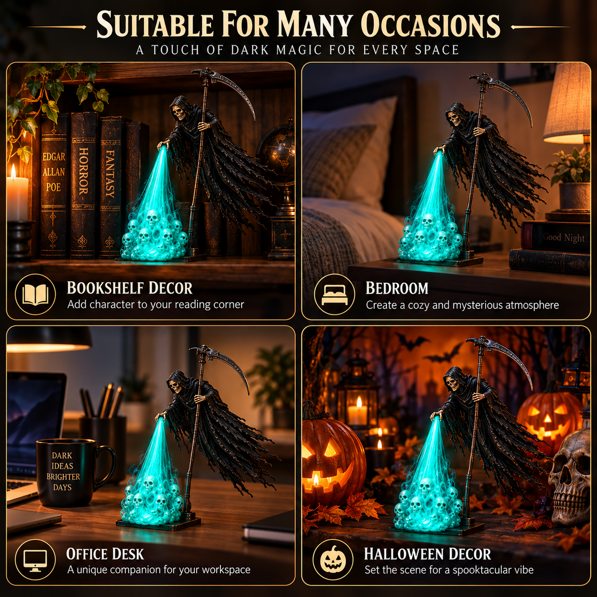 💀 Soul-Beam Reaper LED Book Nook Light – 3D Printed Gothic Bookshelf Decor
