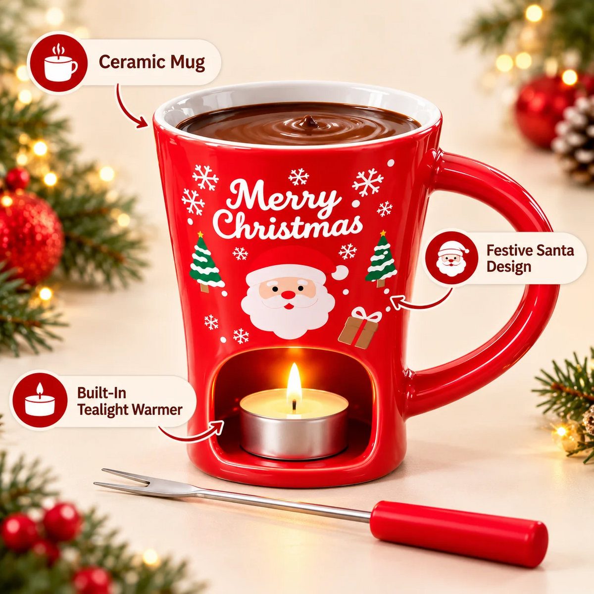 π Christmas Fondue Mug β Warm Chocolate Dip for Holiday Nights