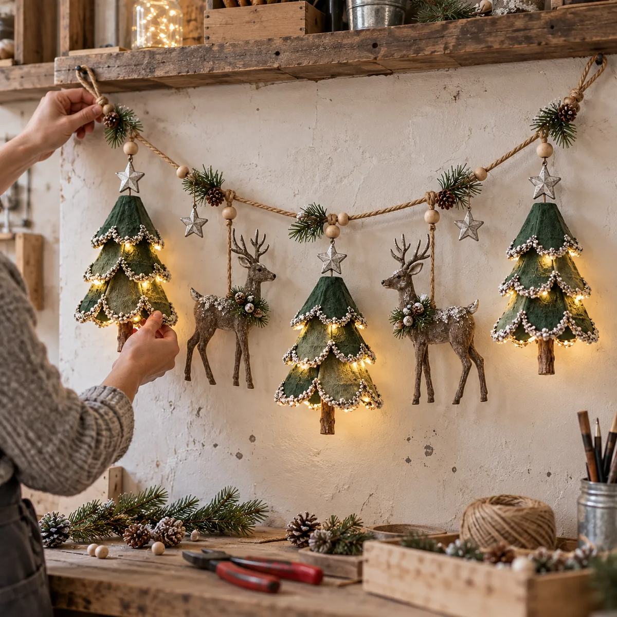 π¦π Lighted Christmas Deer & Tree Garland β A Cozy Holiday Touch