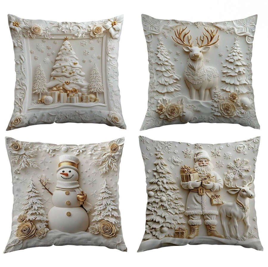 🎄 4-Piece Christmas Pillow Covers – Festive Textured Cushion Covers, 18 × 18 Inches