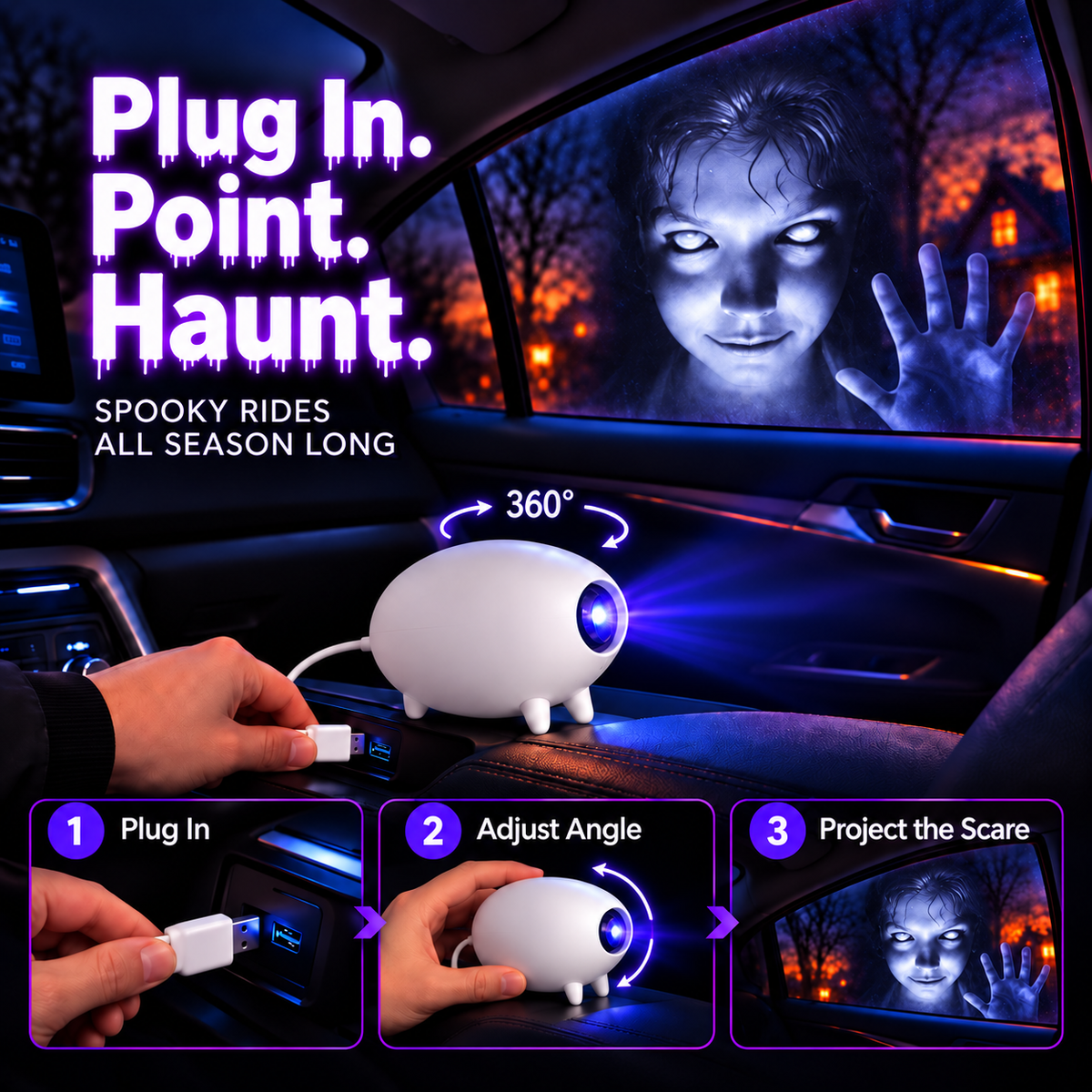 🎃 Halloween Window Projector –👻 16 Animated Spooky Films & 360° Adjustable Design