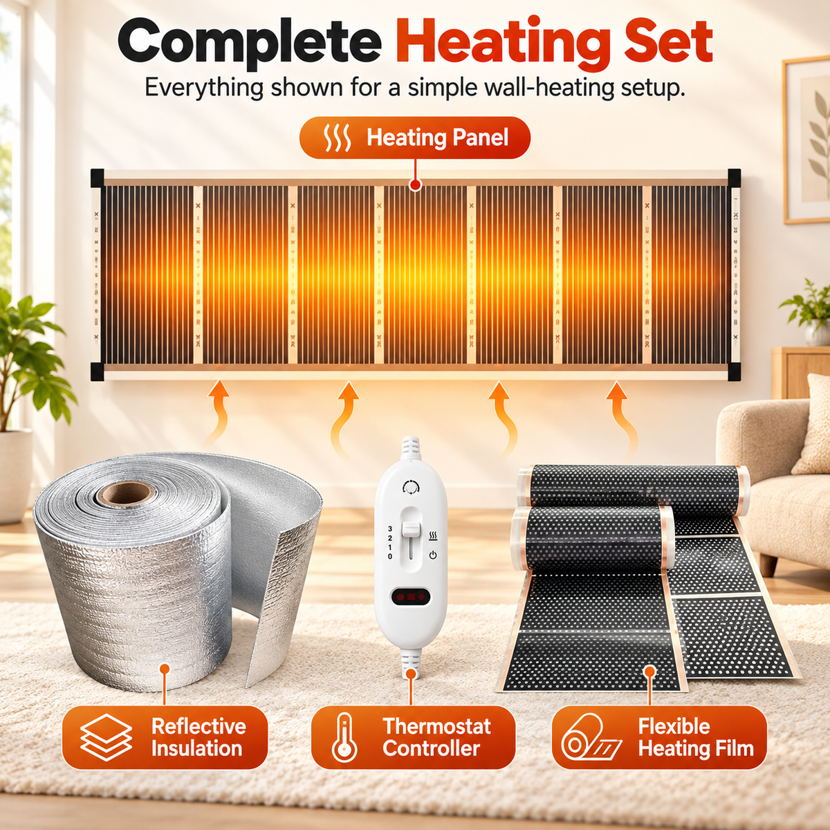 🔥 Wall-Mounted Electric Heating Panel – Slim Indoor Radiant Heater