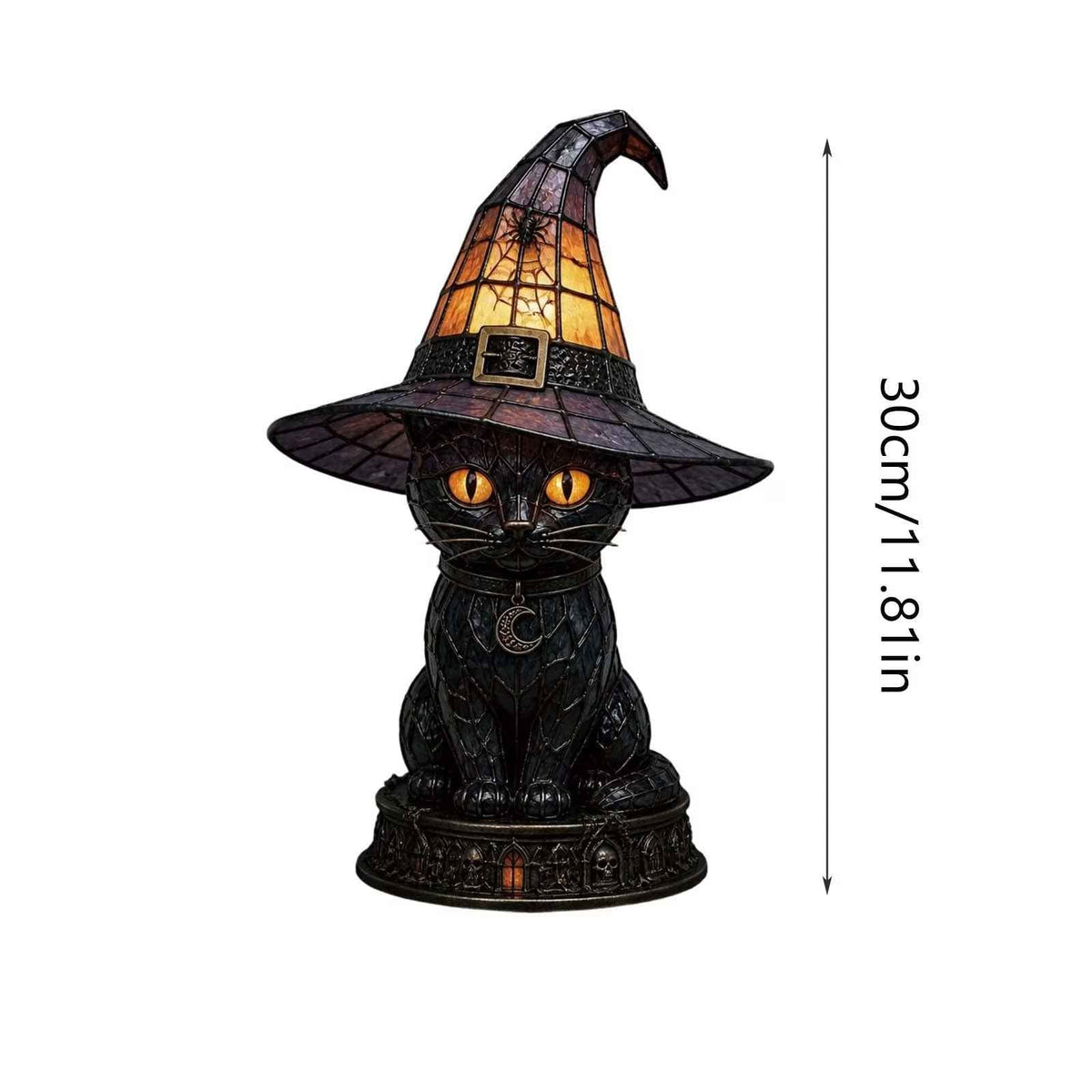 🎃Handcrafted Mosaic Tiffany Witch Cat Stained Glass Table Lamp, Mysterious Gothic Witchy Halloween Desktop Lamp