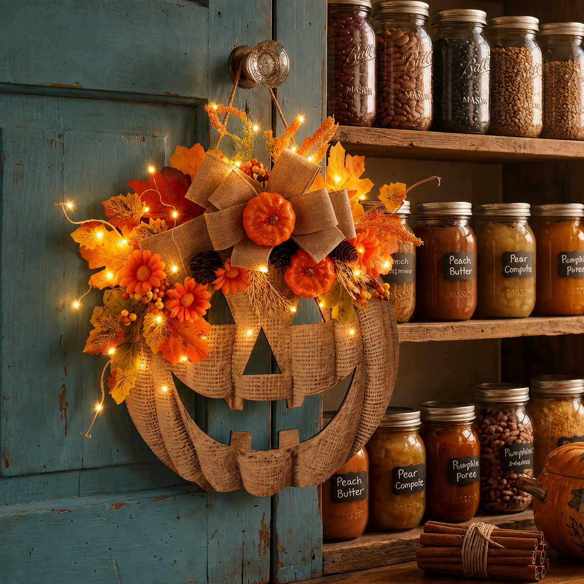 🎃LED Lighted Burlap Pumpkin Wreath | Fall & Halloween Must-Have