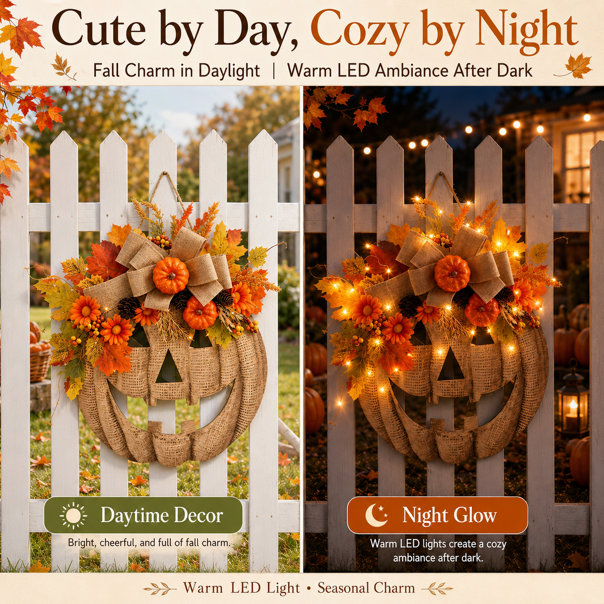 🎃LED Lighted Burlap Pumpkin Wreath | Fall & Halloween Must-Have
