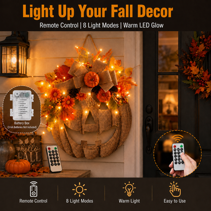 🎃LED Lighted Burlap Pumpkin Wreath | Fall & Halloween Must-Have