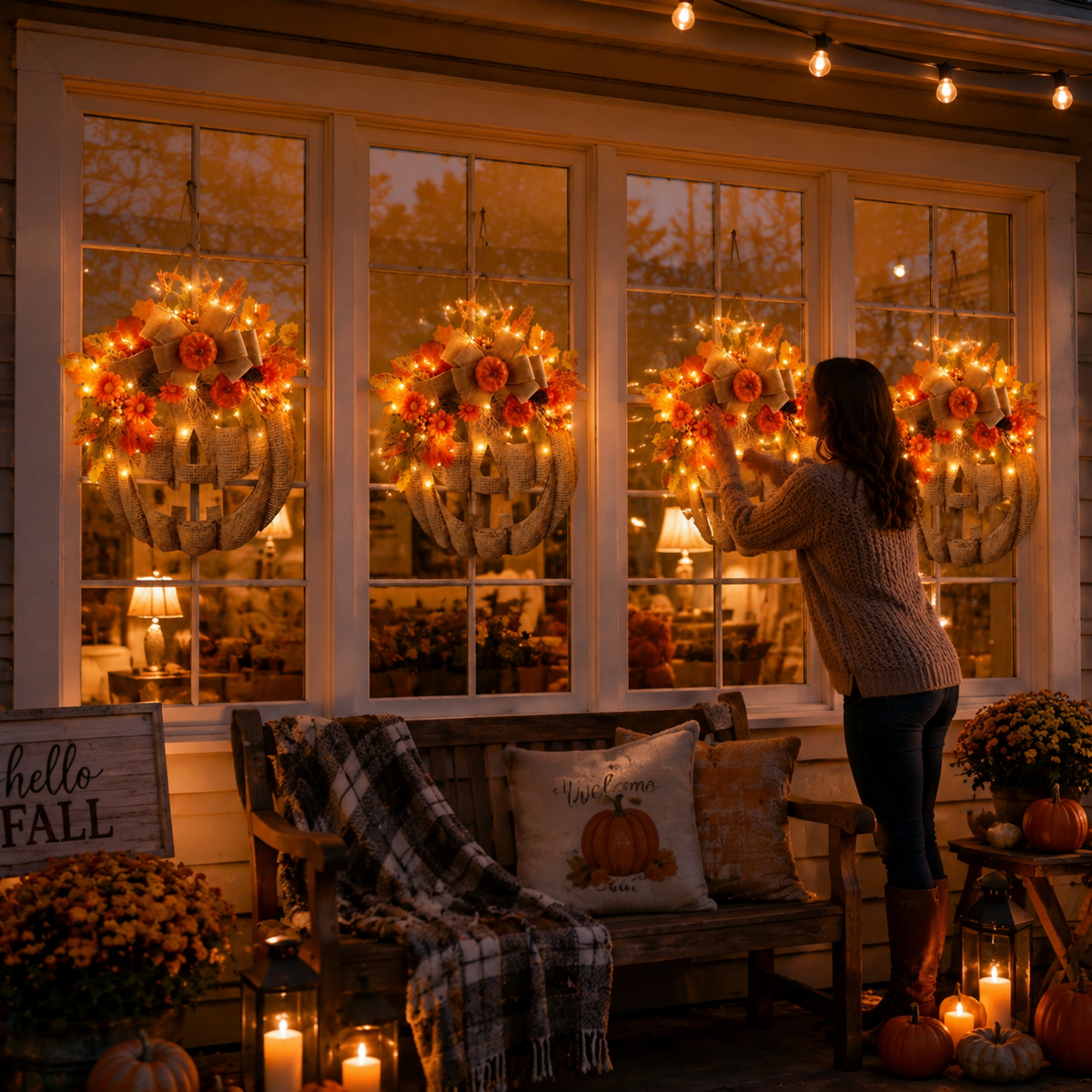 🎃LED Lighted Burlap Pumpkin Wreath | Fall & Halloween Must-Have