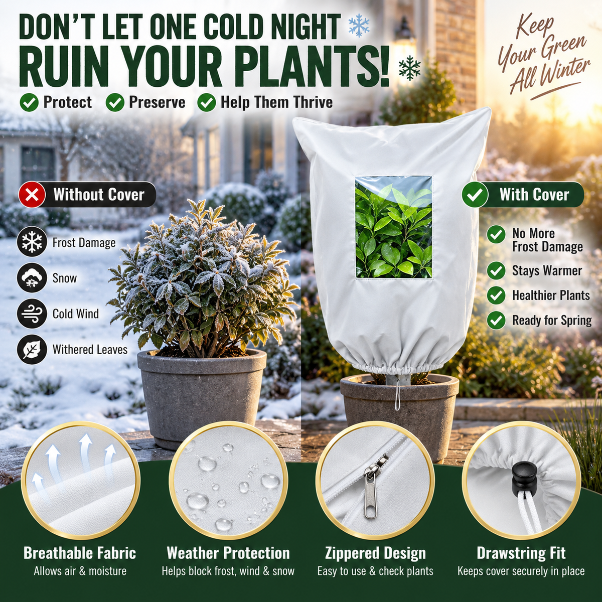 Plant Frost Protection Cover – Breathable Reusable Cover
