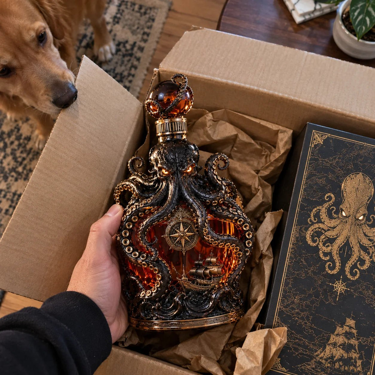 🐙 Kraken-Inspired Whiskey Decanter – Sculpted Nautical Display Bottle