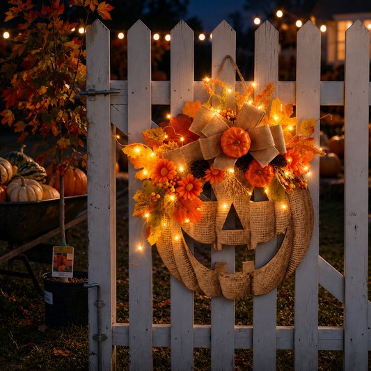 🎃LED Lighted Burlap Pumpkin Wreath | Fall & Halloween Must-Have