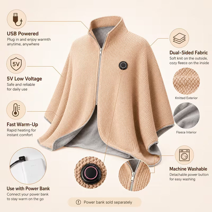 Ahlwocore wearable heated blanket shawl - Wine Red