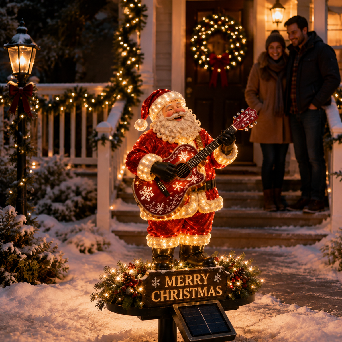 🎅🎸 Solar Guitar Santa Christmas Yard Light