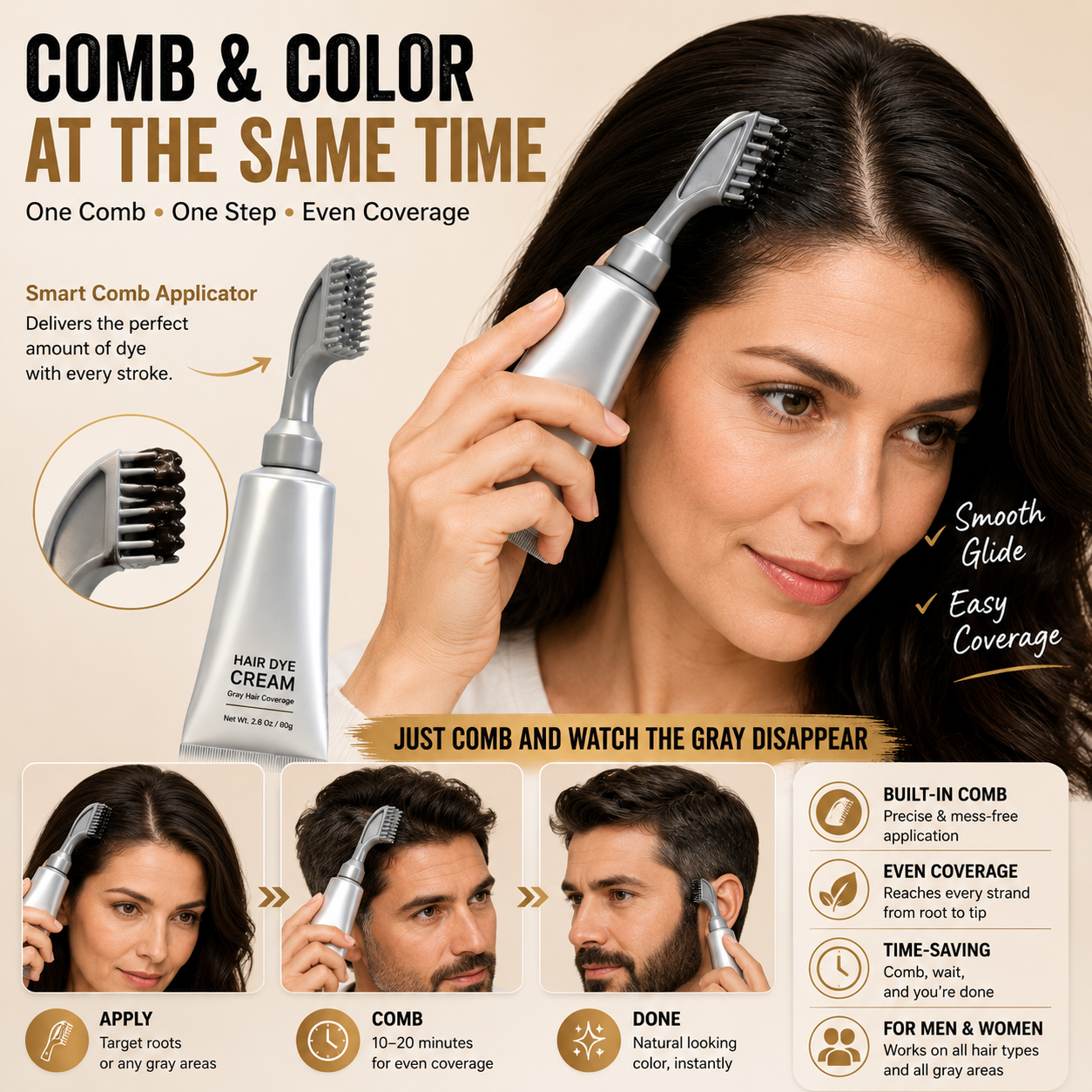 🔥Hot Sell TODAY | Instant Gray Coverage Hair Dye Comb for Men & Women