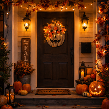 🎃LED Lighted Burlap Pumpkin Wreath | Fall & Halloween Must-Have