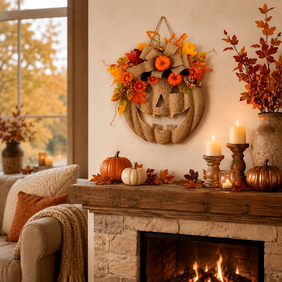 🎃LED Lighted Burlap Pumpkin Wreath | Fall & Halloween Must-Have