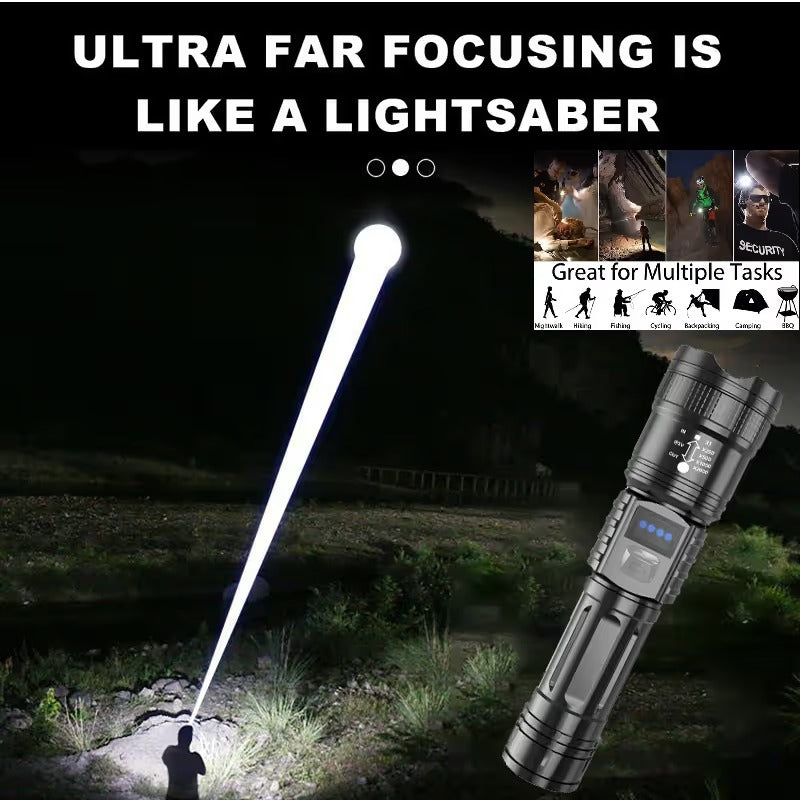 🔦High-Power Rechargeable Zoom Flashlight with Power Bank & Digital Battery Display🔋