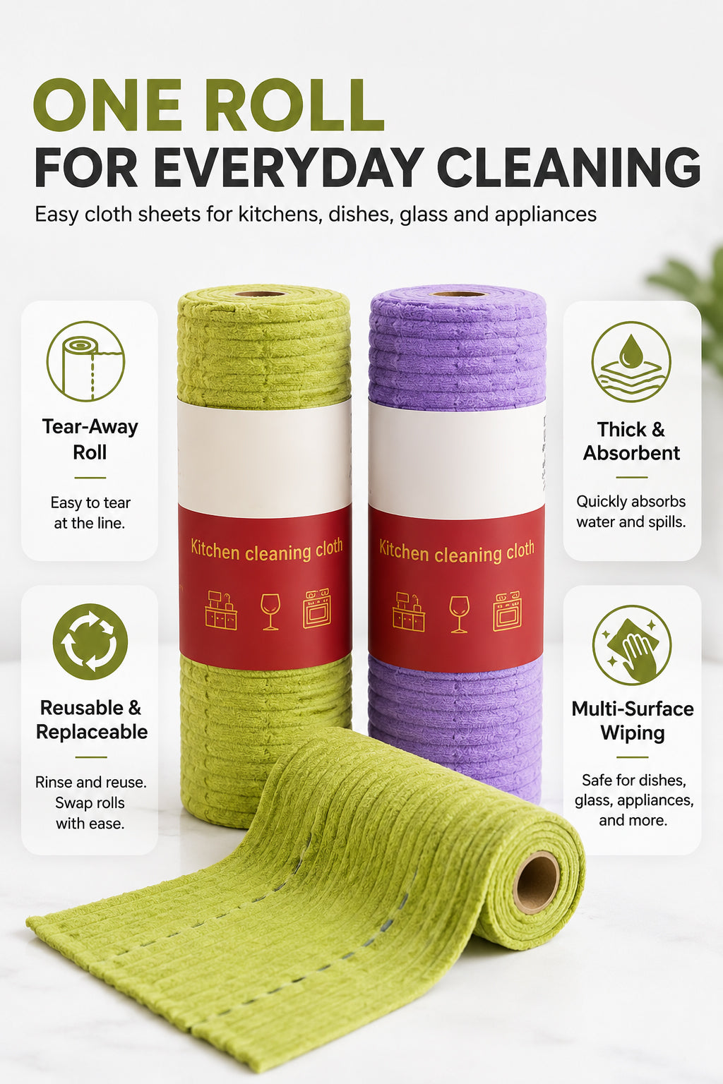 🧼 Reusable Cleaning Cloth Roll ✨ Tear Off, Wash & Reuse