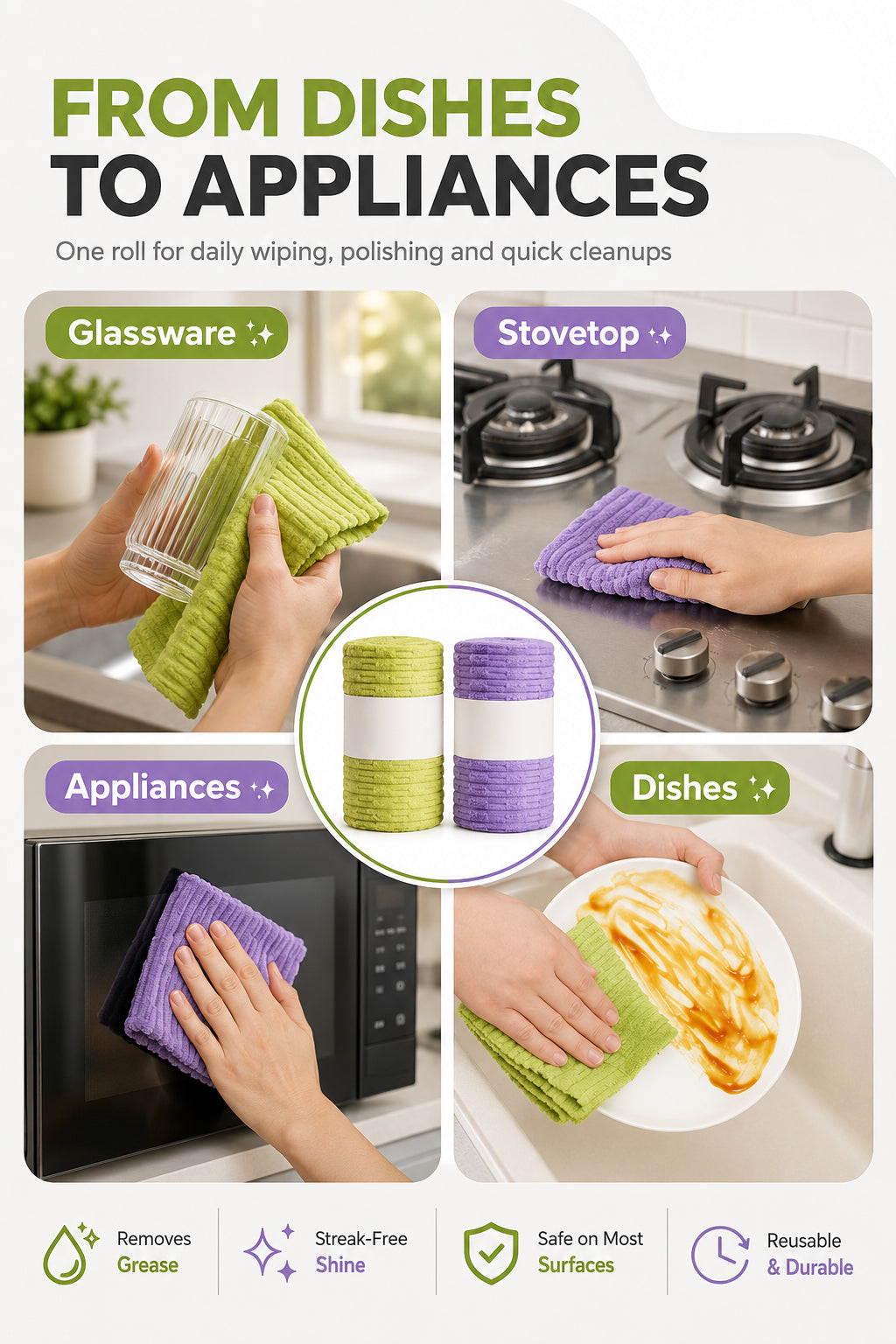 🧼 Reusable Cleaning Cloth Roll ✨ Tear Off, Wash & Reuse