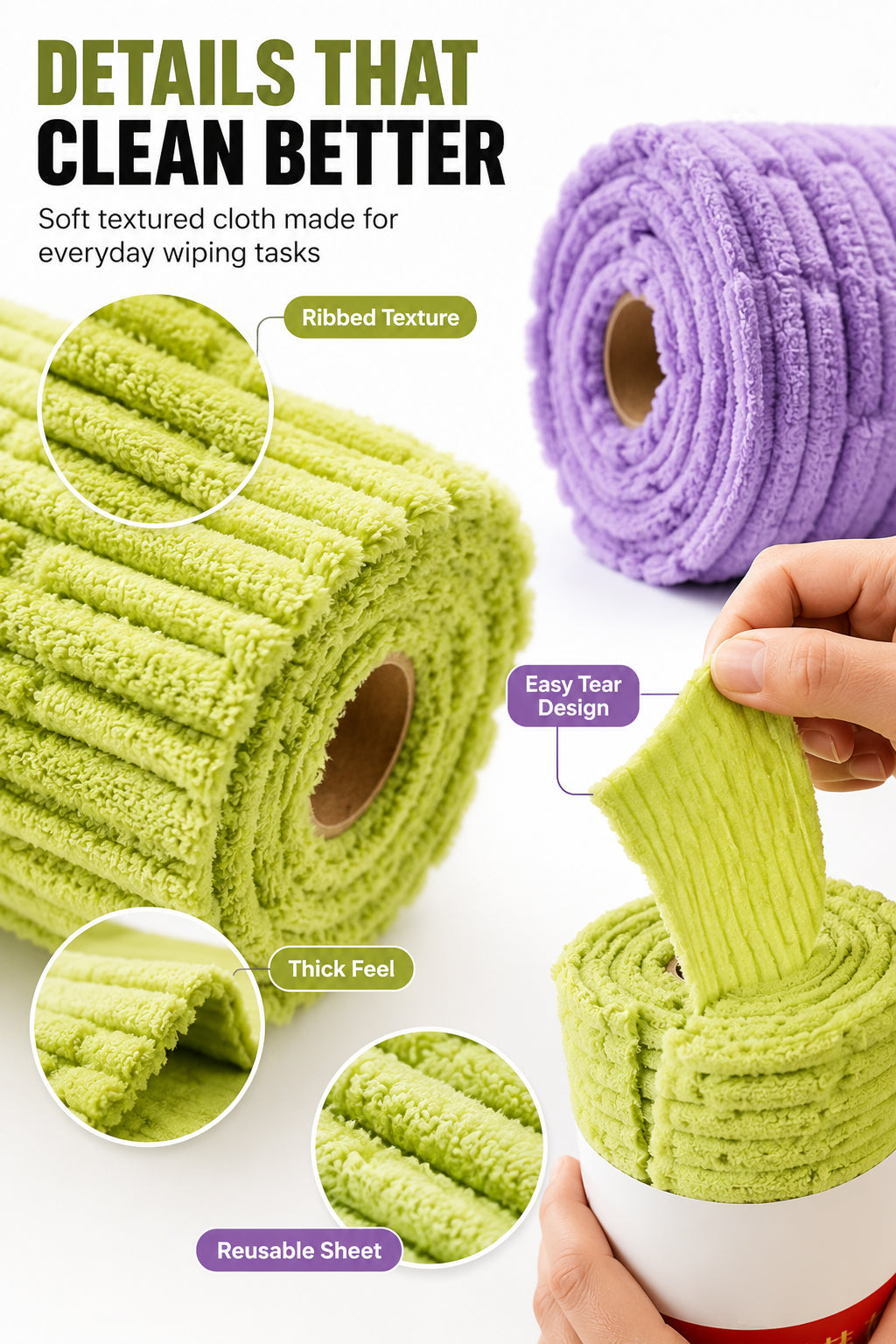 🧼 Reusable Cleaning Cloth Roll ✨ Tear Off, Wash & Reuse