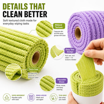 🧼 Reusable Cleaning Cloth Roll ✨ Tear Off, Wash & Reuse