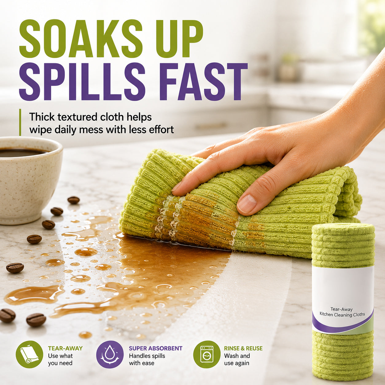 🧼 Reusable Cleaning Cloth Roll ✨ Tear Off, Wash & Reuse