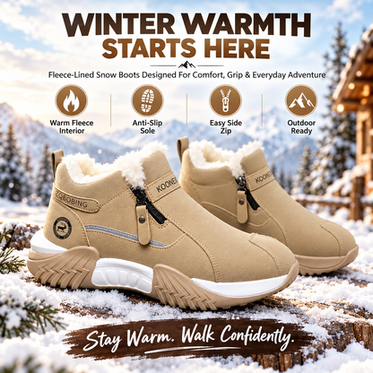 ❄️ Fleece-Lined Winter Snow Boots – Cozy Warm Ankle Boots with Side Zipper & Textured Sole