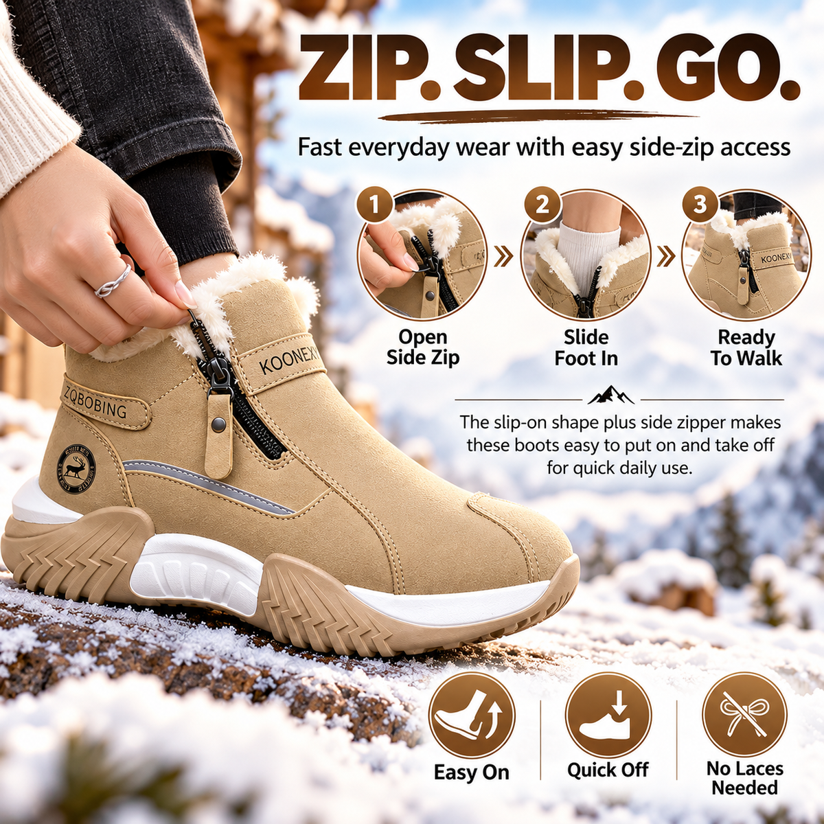 ❄️ Fleece-Lined Winter Snow Boots – Cozy Warm Ankle Boots with Side Zipper & Textured Sole