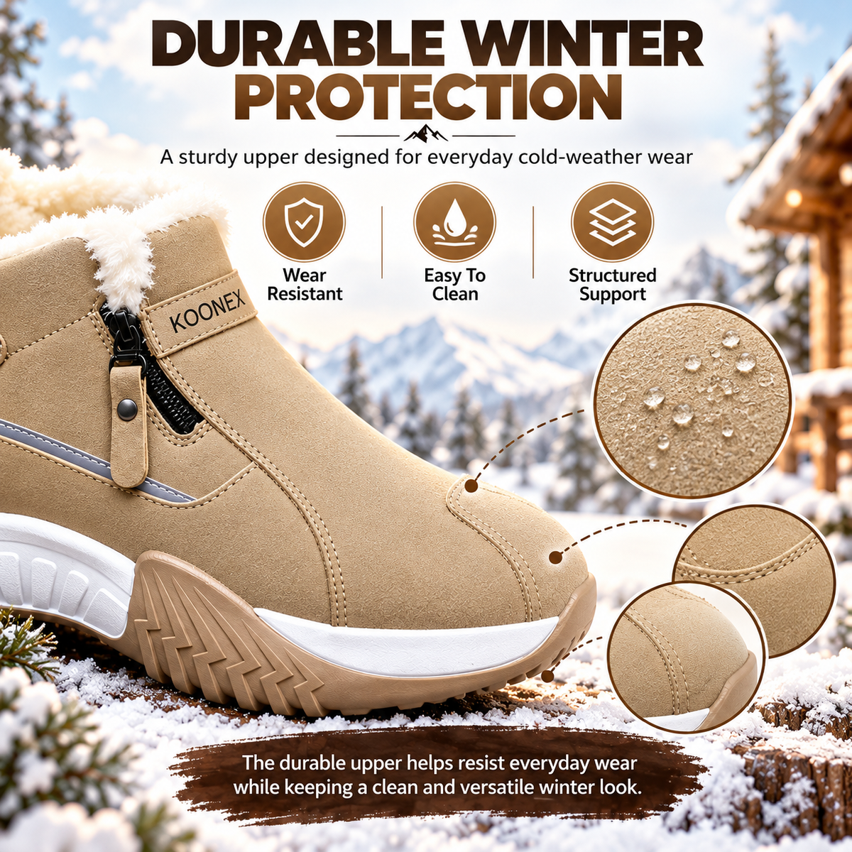 ❄️ Fleece-Lined Winter Snow Boots – Cozy Warm Ankle Boots with Side Zipper & Textured Sole