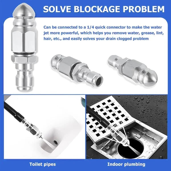 💥Heavy-Duty Stainless Sewer Jet Nozzle Kit, Quick Disconnect Pressure Washer Attachment for Home & Commercial Drains