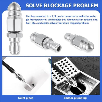 💥Heavy-Duty Stainless Sewer Jet Nozzle Kit, Quick Disconnect Pressure Washer Attachment for Home & Commercial Drains