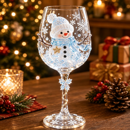 Sleigh-pulling reindeer Christmas decorative stemmed glass
