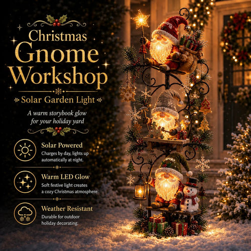 🎄🍄 Christmas Gnome Workshop Solar Garden Light 🎁🌟