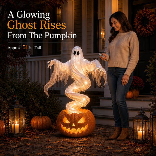 👻 Swirling Ghost Pumpkin Yard Lamp – 51in Lighted Halloween Porch Decor 🎃