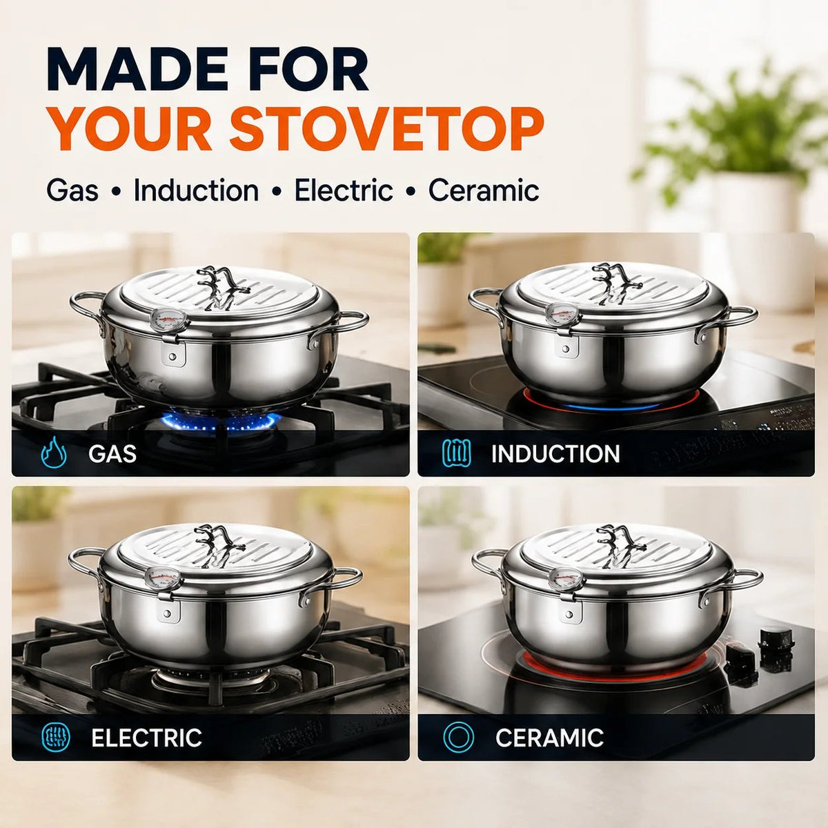 Last Day 60 % OFF🍟 Fry Crispy Food at Home – Stovetop Deep Fryer Pot with Thermometer & Drain Rack