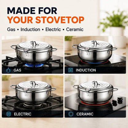 Last Day 60 % OFF🍟 Fry Crispy Food at Home – Stovetop Deep Fryer Pot with Thermometer & Drain Rack