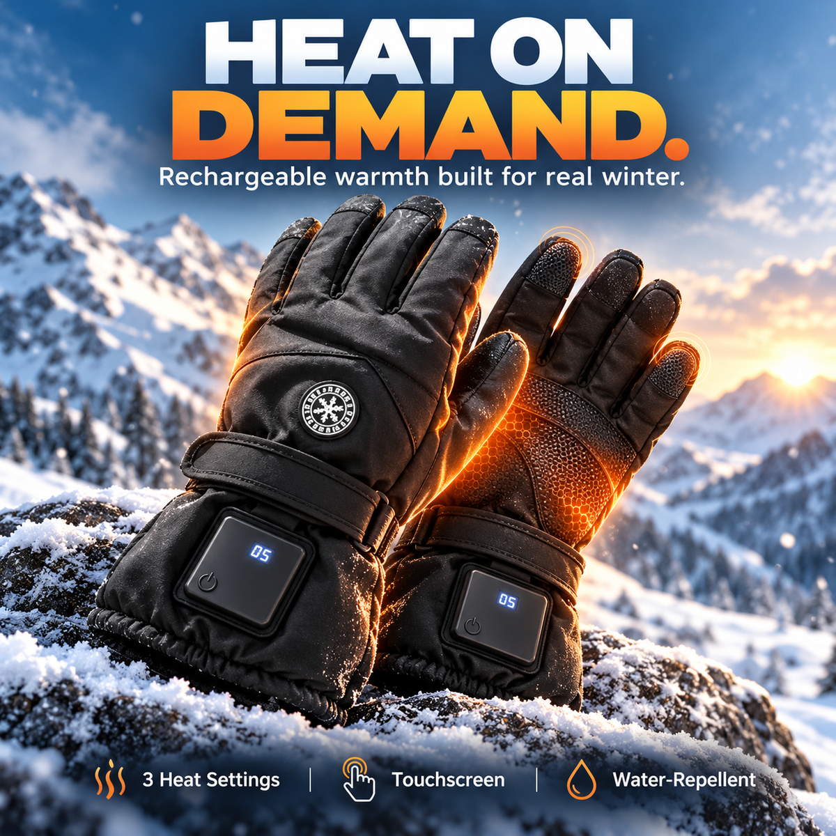 🔥🧤 Rechargeable Heated Gloves – 3 Heat Levels, Touchscreen Winter Gloves