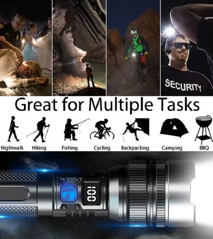 🔦High-Power Rechargeable Zoom Flashlight with Power Bank & Digital Battery Display🔋