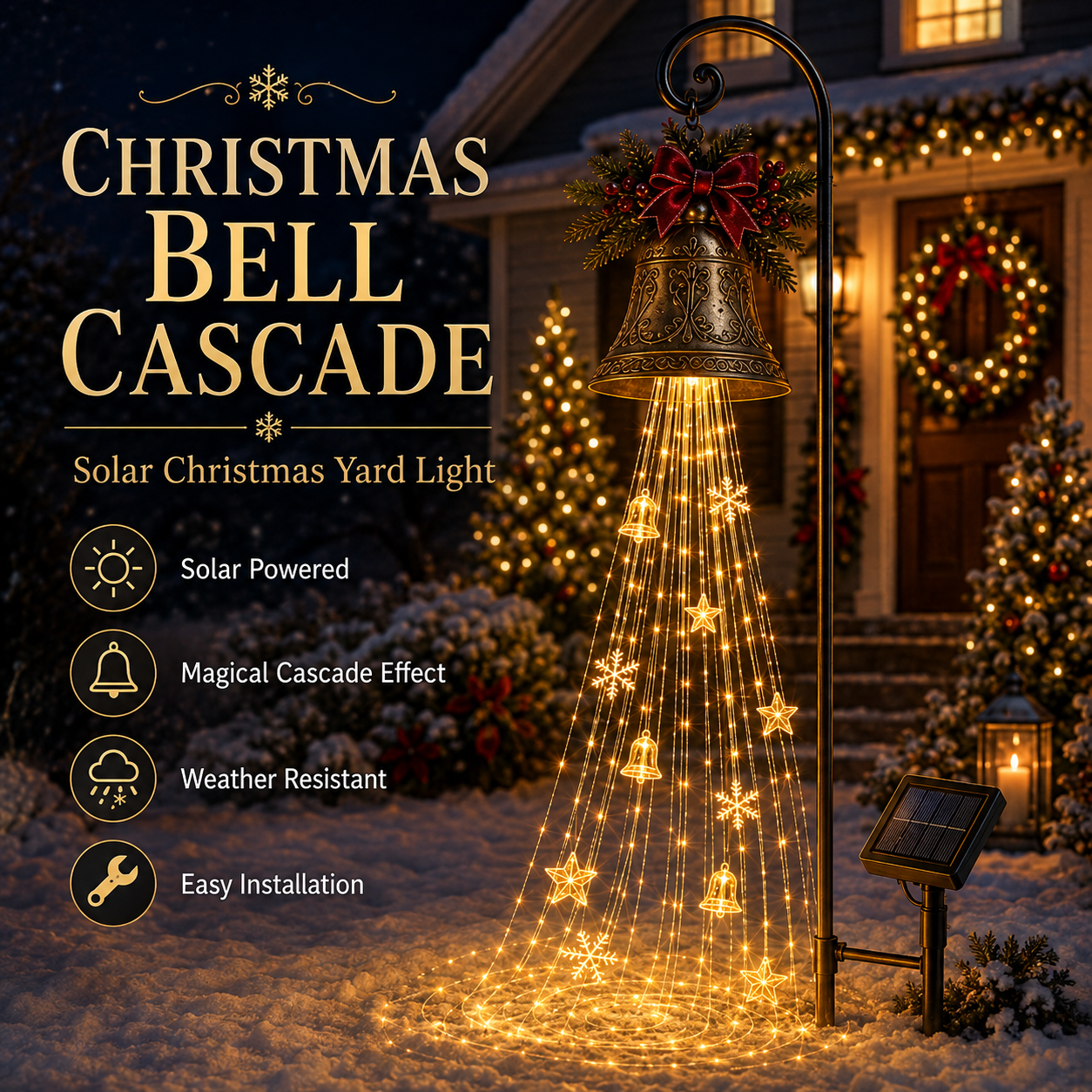 🔔Perfect Christmas Moment🎄 Christmas Bell Cascade Solar Yard Light✨