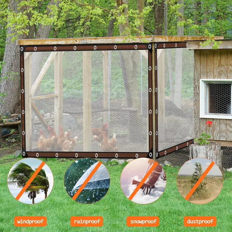 ☔Clear Waterproof PE Tarp, Transparent Outdoor Cover with Metal Grommets
