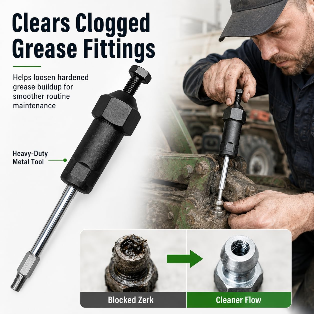 Clears Clogged Grease Fittings
