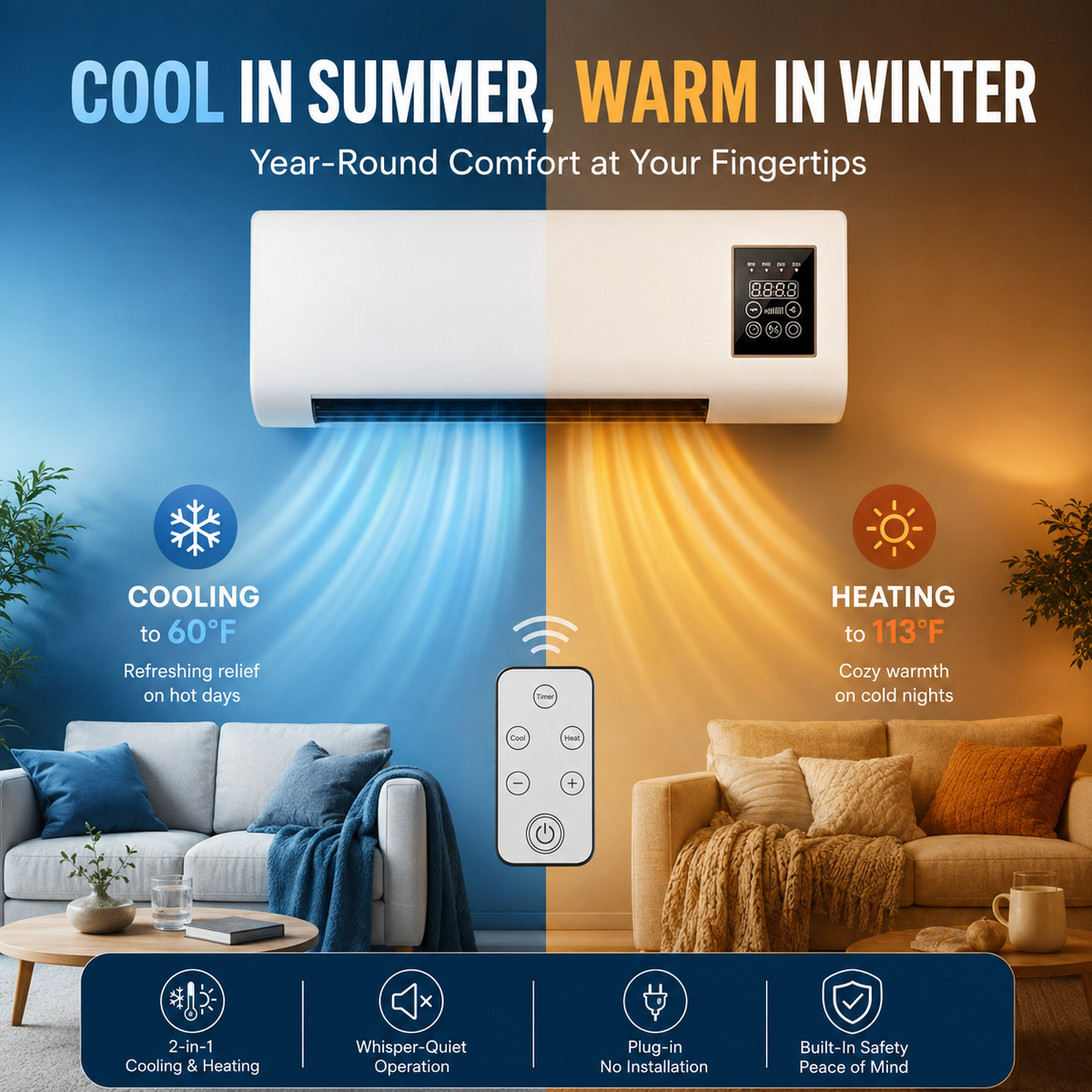❄️🔥 Fast Cooling & Heating 2-in-1 Wall-Mounted Air Cooler & Heater | Comfort for Every Season