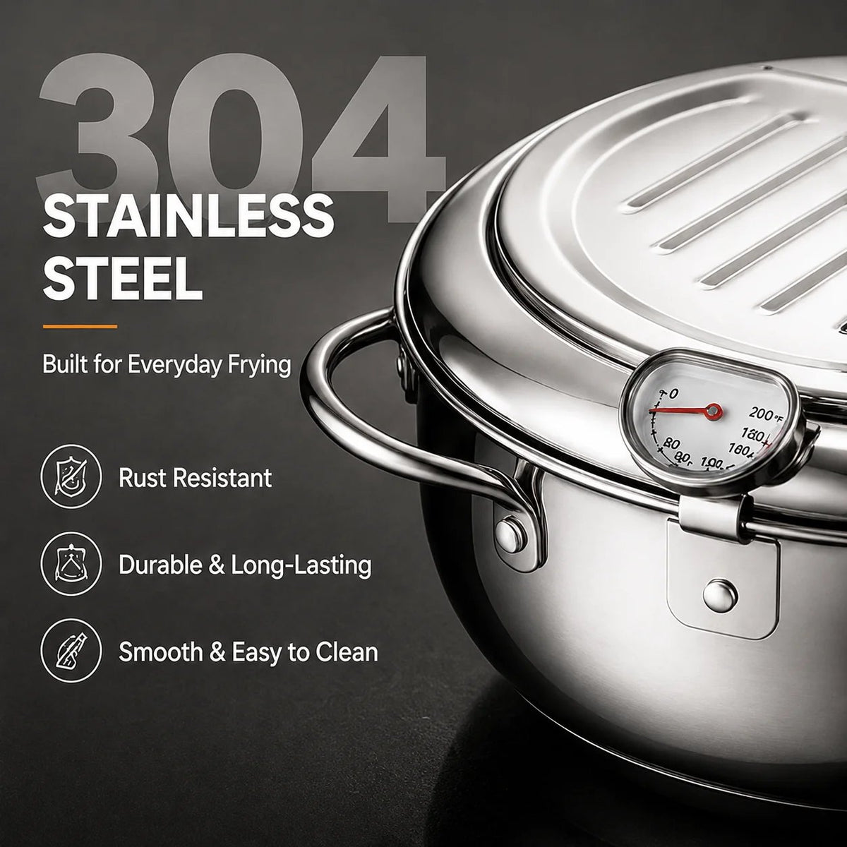 Last Day 60 % OFF🍟 Fry Crispy Food at Home – Stovetop Deep Fryer Pot with Thermometer & Drain Rack