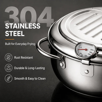 Last Day 60 % OFF🍟 Fry Crispy Food at Home – Stovetop Deep Fryer Pot with Thermometer & Drain Rack