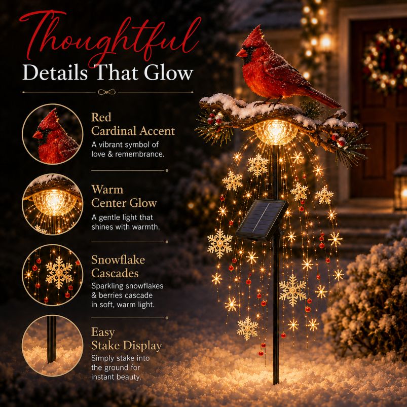 🕊️🎄Solar Cardinal Memory Fountain Light – Christmas Remembrance Garden Stake