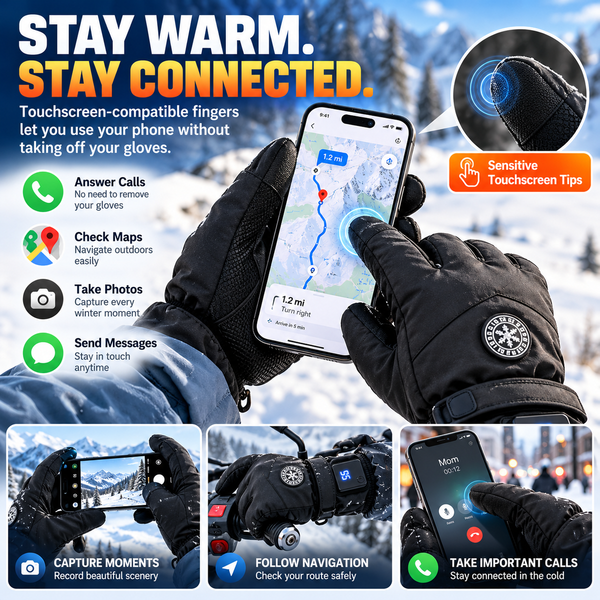 🔥🧤 Rechargeable Heated Gloves – 3 Heat Levels, Touchscreen Winter Gloves