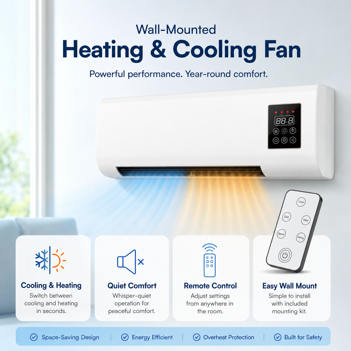 ❄️🔥 Fast Cooling & Heating 2-in-1 Wall-Mounted Air Cooler & Heater | Comfort for Every Season