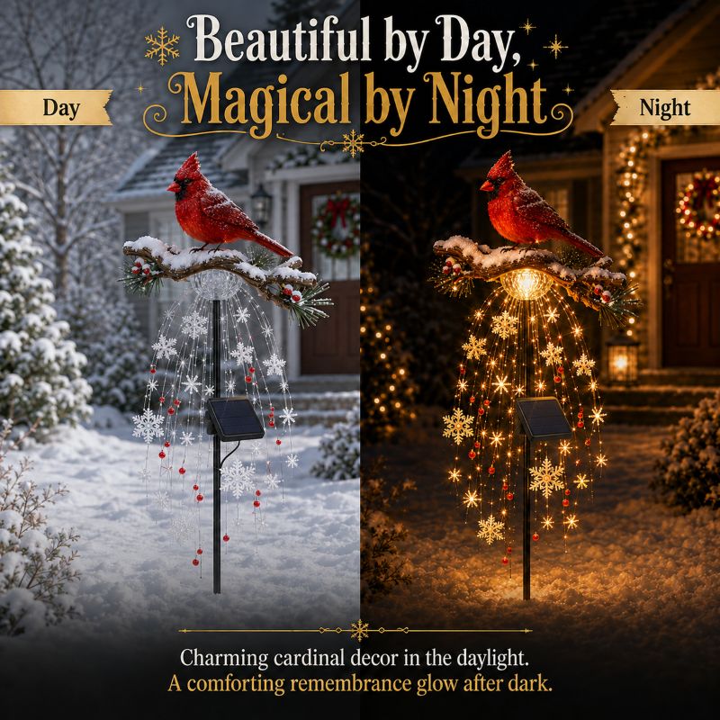 🕊️🎄Solar Cardinal Memory Fountain Light – Christmas Remembrance Garden Stake
